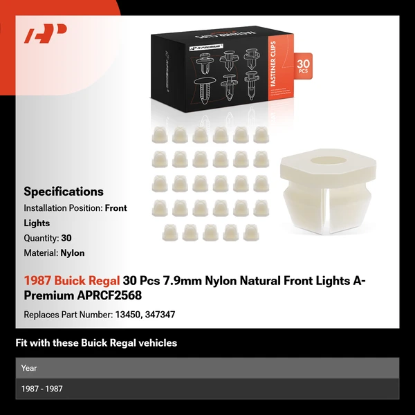 1987 Buick Regal 30 Pcs 7.9mm Nylon Natural Front Lights A-Premium APRCF2568