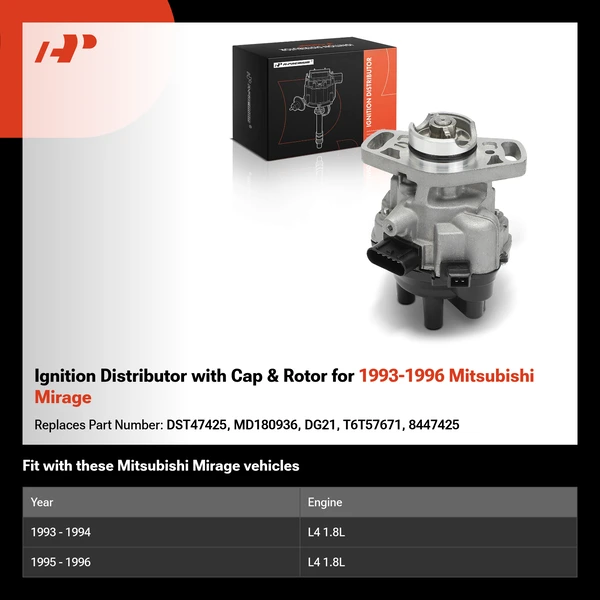 Ignition Distributor with Cap & Rotor for 1993-1996 Mitsubishi Mirage