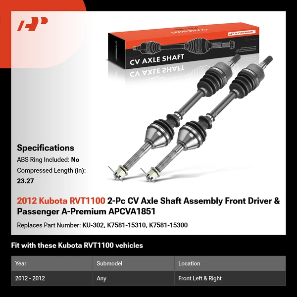 2012 Kubota RVT1100 2-Pc CV Axle Shaft Assembly Front Driver & Passenger A-Premium APCVA1851