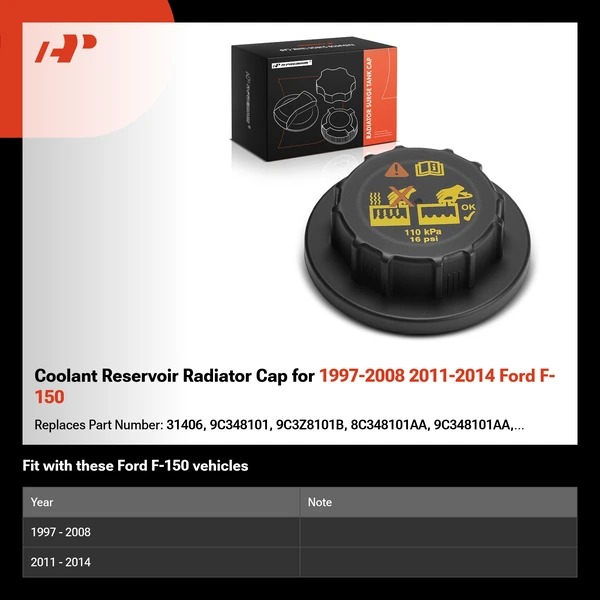 Coolant Reservoir Radiator Cap for 1997-2008 2011-2014 Ford F-150
