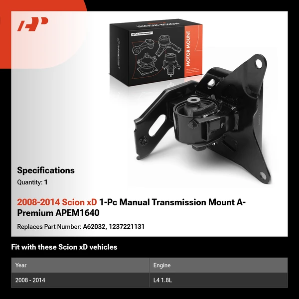 2008-2014 Scion xD 1-Pc Manual Transmission Mount A-Premium APEM1640