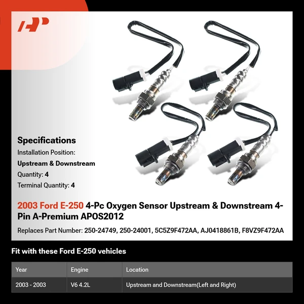 2003 Ford E-250 4-Pc Oxygen Sensor Upstream & Downstream 4-Pin A-Premium APOS2012
