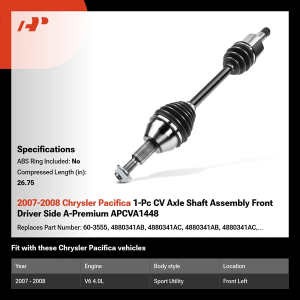 2007-2008 Chrysler Pacifica 1-Pc CV Axle Shaft Assembly Front Driver Side A-Premium APCVA1448