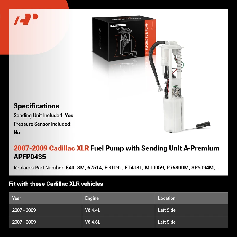 2007-2009 Cadillac XLR Fuel Pump with Sending Unit A-Premium APFP0435