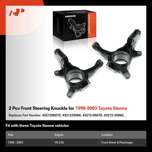 2 Pcs Front Steering Knuckle for 1998-2003 Toyota Sienna