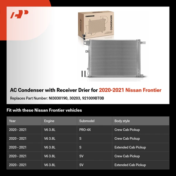 AC Condenser with Receiver Drier for 2020-2021 Nissan Frontier