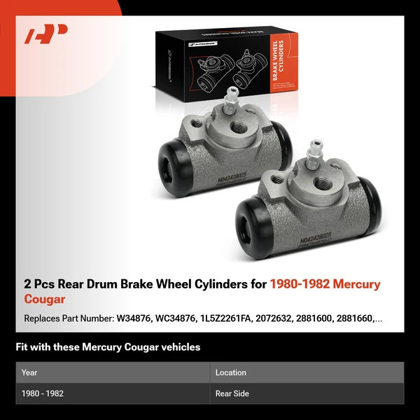 2 Pcs Rear Drum Brake Wheel Cylinders for 1980-1982 Mercury Cougar