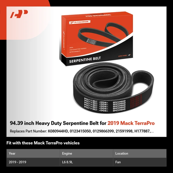 94.39 inch Heavy Duty Serpentine Belt for 2019 Mack TerraPro