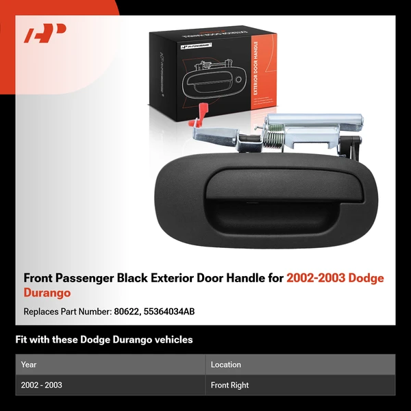 Front Passenger Black Exterior Door Handle for 2002-2003 Dodge Durango