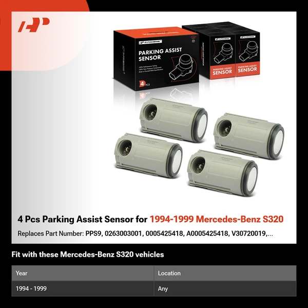 4 Pcs Parking Assist Sensor for 1994-1999 Mercedes-Benz S320