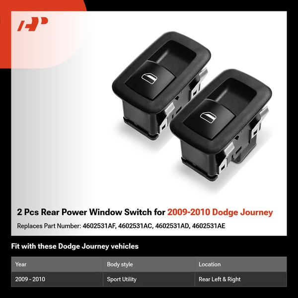 2 Pcs Rear Power Window Switch for 2009-2010 Dodge Journey