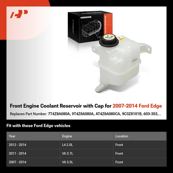 Front Engine Coolant Reservoir with Cap for 2007-2014 Ford Edge