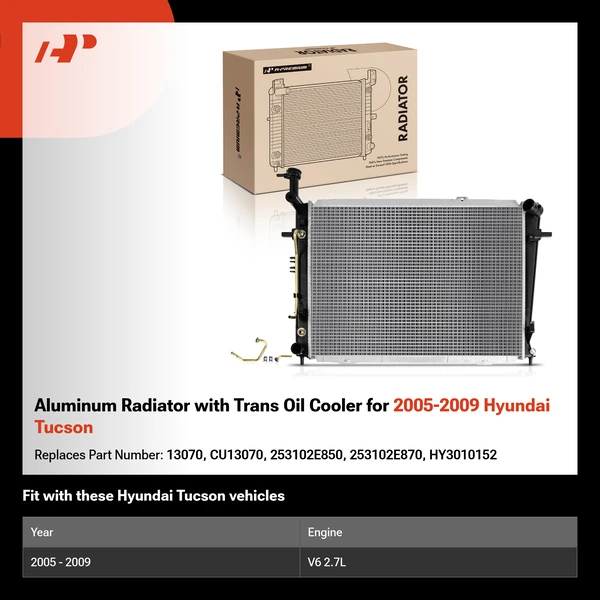 Aluminum Radiator with Trans Oil Cooler for 2005-2009 Hyundai Tucson