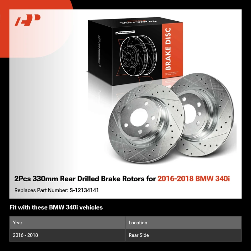 2Pcs 330mm Rear Drilled Brake Rotors for 2016-2018 BMW 340i
