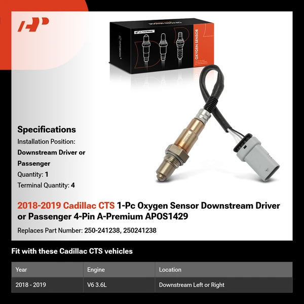 2018-2019 Cadillac CTS 1-Pc Oxygen Sensor Downstream Driver or Passenger 4-Pin A-Premium APOS1429