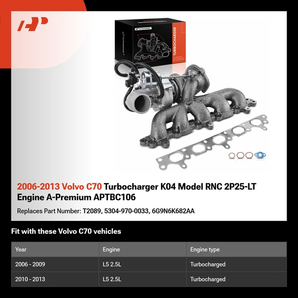 2006-2013 Volvo C70 Turbocharger K04 Model RNC 2P25-LT Engine A-Premium APTBC106