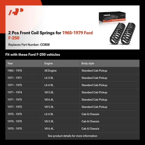 2 Pcs Front Coil Springs for 1965-1979 Ford F-250