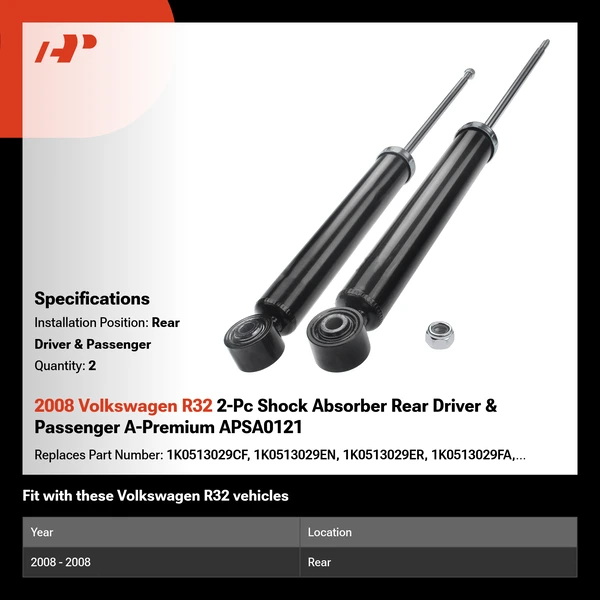 2008 Volkswagen R32 2-Pc Shock Absorber Rear Driver & Passenger A-Premium APSA0121