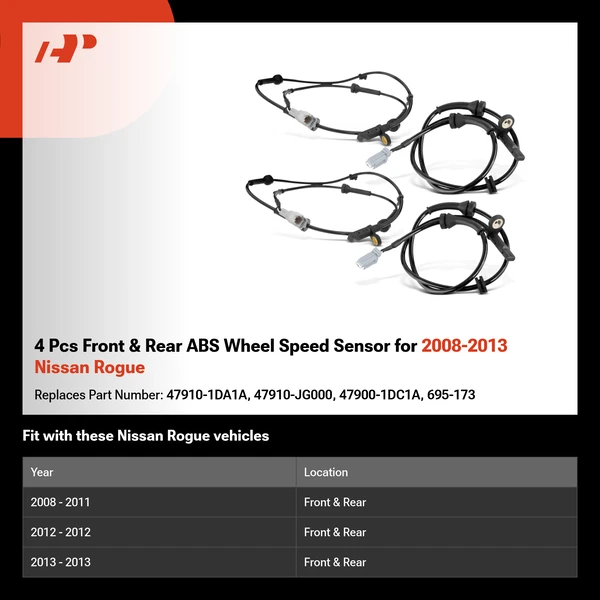 4 Pcs Front & Rear ABS Wheel Speed Sensor for 2008-2013 Nissan Rogue