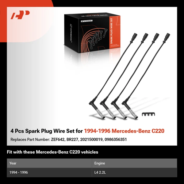 4 Pcs Spark Plug Wire Set for 1994-1996 Mercedes-Benz C220