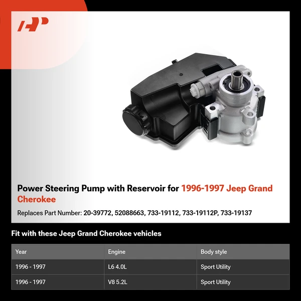 Power Steering Pump with Reservoir for 1996-1997 Jeep Grand Cherokee