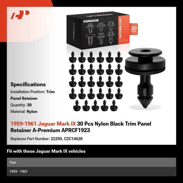 1959-1961 Jaguar Mark IX 30 Pcs Nylon Black Trim Panel Retainer A-Premium APRCF1923