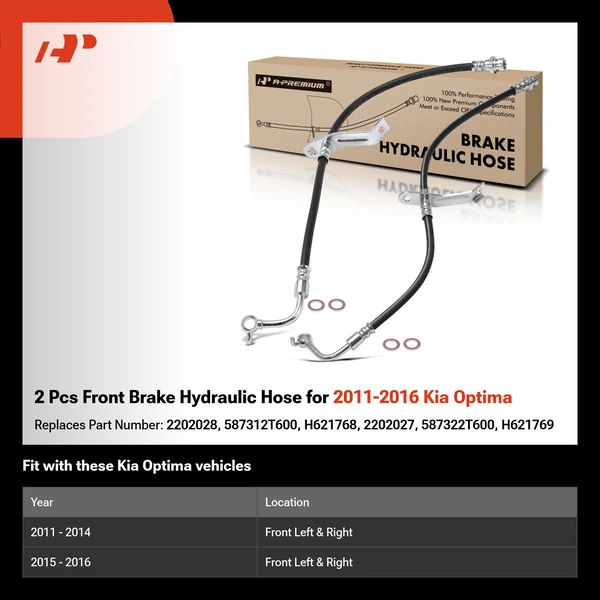 2 Pcs Front Brake Hydraulic Hose for 2011-2016 Kia Optima