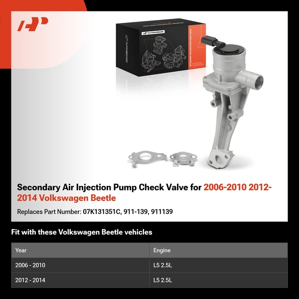 Secondary Air Injection Pump Check Valve for 2006-2010 2012-2014 Volkswagen Beetle