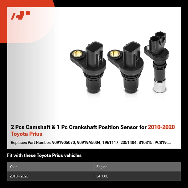 2 Pcs Camshaft & 1 Pc Crankshaft Position Sensor for 2010-2020 Toyota Prius