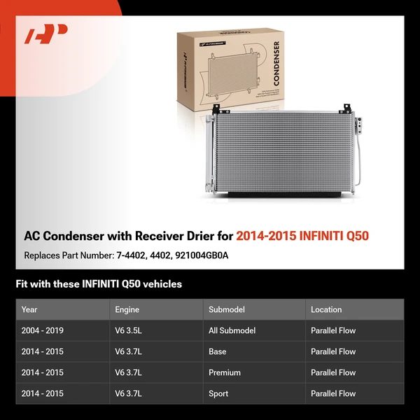 AC Condenser with Receiver Drier for 2014-2015 INFINITI Q50