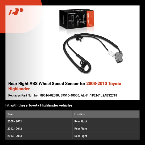 Rear Right ABS Wheel Speed Sensor for 2008-2013 Toyota Highlander