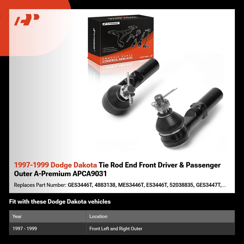 1997-1999 Dodge Dakota Tie Rod End Front Driver & Passenger Outer A-Premium APCA9031