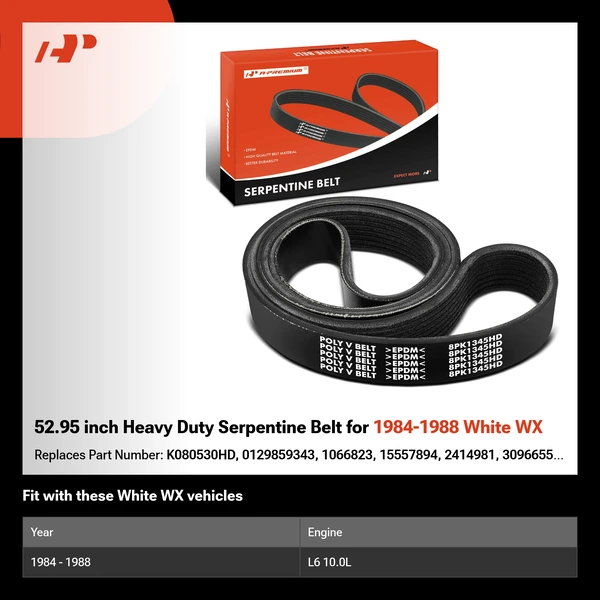 52.95 inch Heavy Duty Serpentine Belt for 1984-1988 White WX