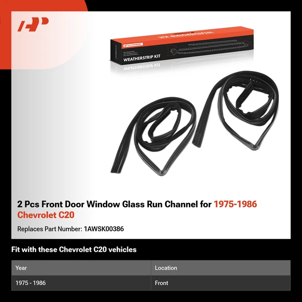 2 Pcs Front Door Window Glass Run Channel for 1975-1986 Chevrolet C20