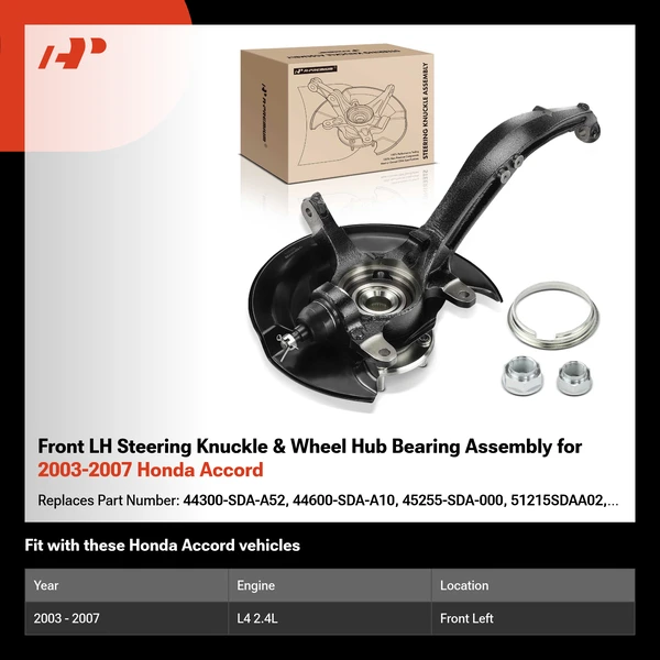 Front LH Steering Knuckle & Wheel Hub Bearing Assembly for 2003-2007 Honda Accord