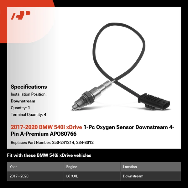 2017-2020 BMW 540i xDrive 1-Pc Oxygen Sensor Downstream 4-Pin A-Premium APOS0766