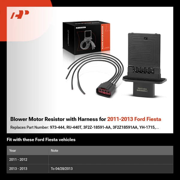 Blower Motor Resistor with Harness for 2011-2013 Ford Fiesta