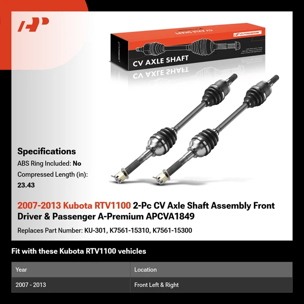 2007-2013 Kubota RTV1100 2-Pc CV Axle Shaft Assembly Front Driver & Passenger A-Premium APCVA1849