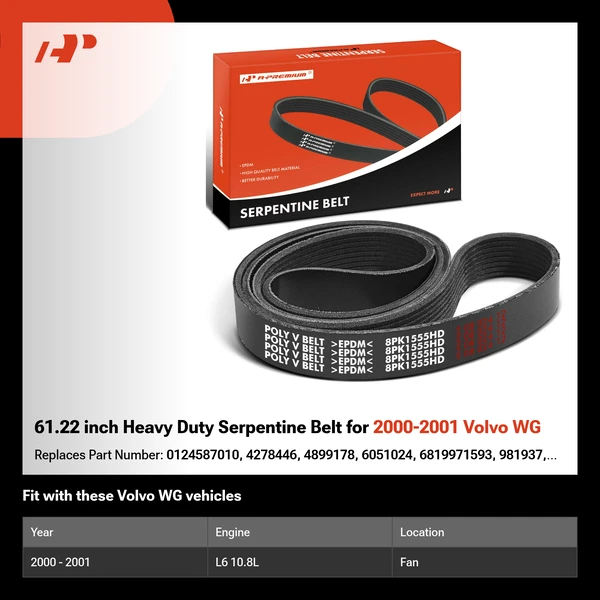 61.22 inch Heavy Duty Serpentine Belt for 2000-2001 Volvo WG