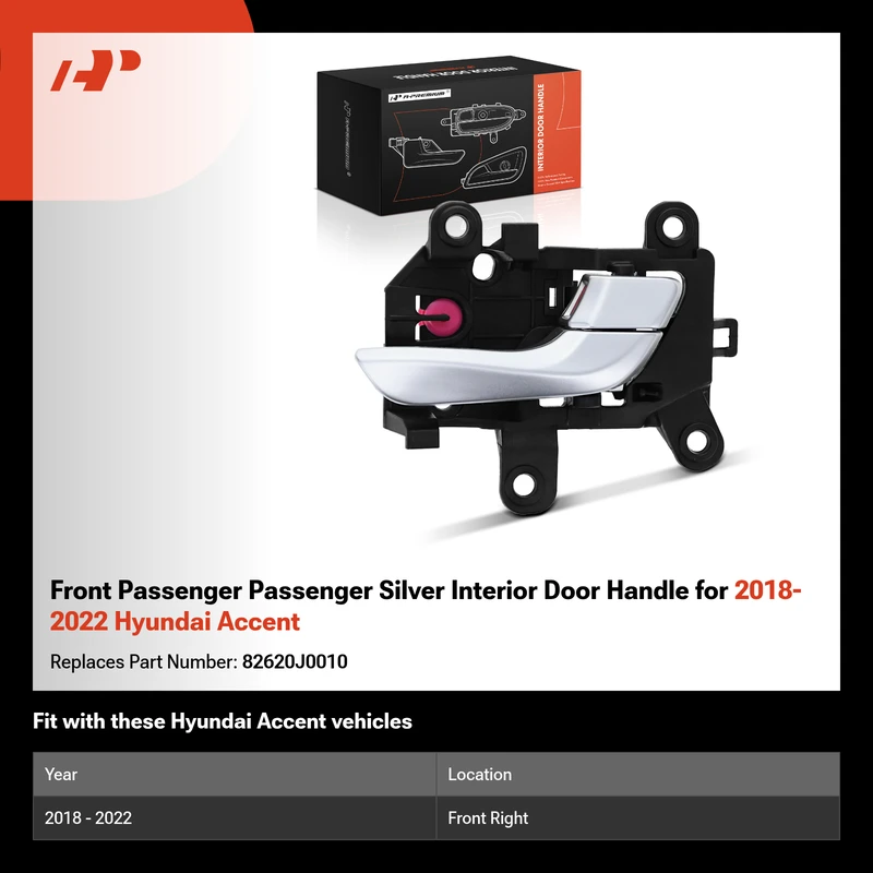 Front Passenger Passenger Silver Interior Door Handle for 2018-2022 Hyundai Accent