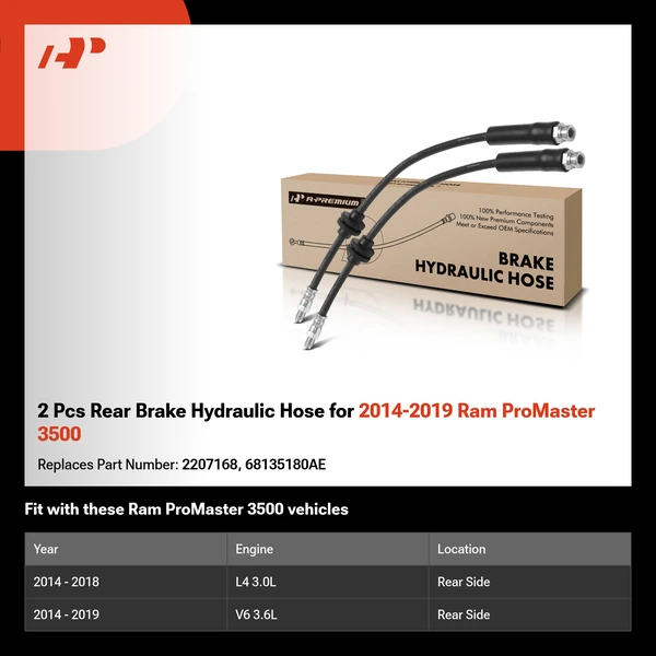 2 Pcs Rear Brake Hydraulic Hose for 2014-2019 Ram ProMaster 3500