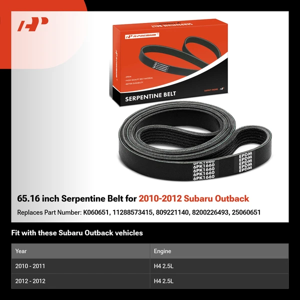 65.16 inch Serpentine Belt for 2010-2012 Subaru Outback