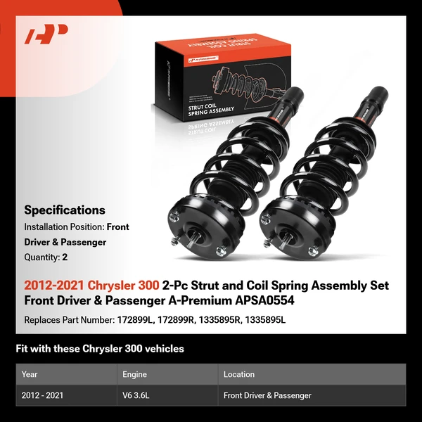 2012-2021 Chrysler 300 2-Pc Strut and Coil Spring Assembly Set Front Driver & Passenger A-Premium APSA0554