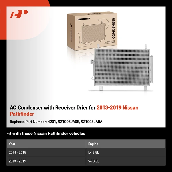 AC Condenser with Receiver Drier for 2013-2019 Nissan Pathfinder