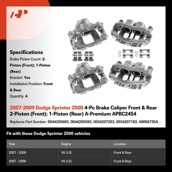 2007-2009 Dodge Sprinter 2500 4-Pc Brake Caliper Front & Rear 2-Piston (Front); 1-Piston (Rear) A-Premium APBC2454