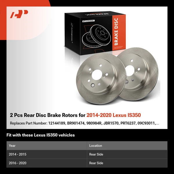 2 Pcs Rear Disc Brake Rotors for 2014-2020 Lexus IS350
