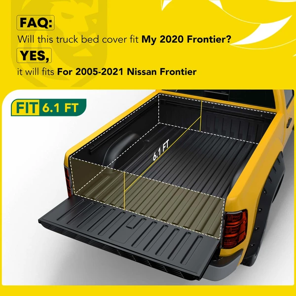 6.1 ft Bed Hard Quad Fold Tonneau Cover with Automatic Locking for 2005-2021 Nissan Frontier