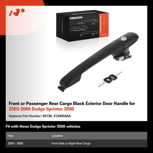 Front or Passenger Rear Cargo Black Exterior Door Handle for 2003-2006 Dodge Sprinter 3500