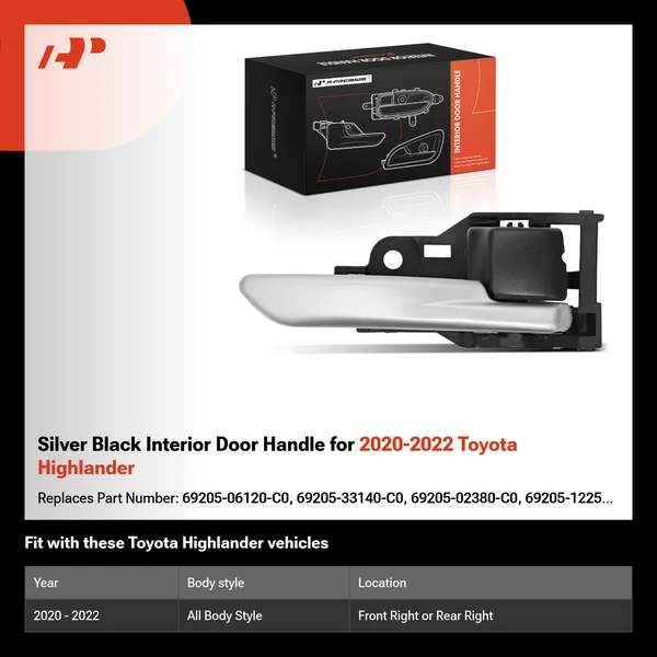 Silver Black Interior Door Handle for 2020-2022 Toyota Highlander