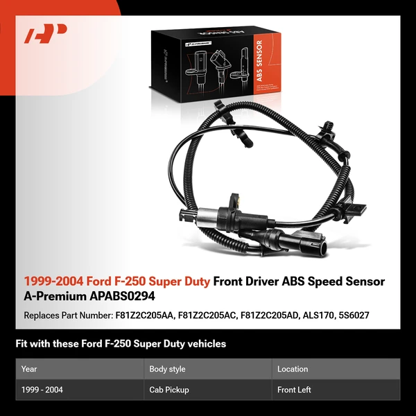 1999-2004 Ford F-250 Super Duty Front Driver ABS Speed Sensor A-Premium APABS0294